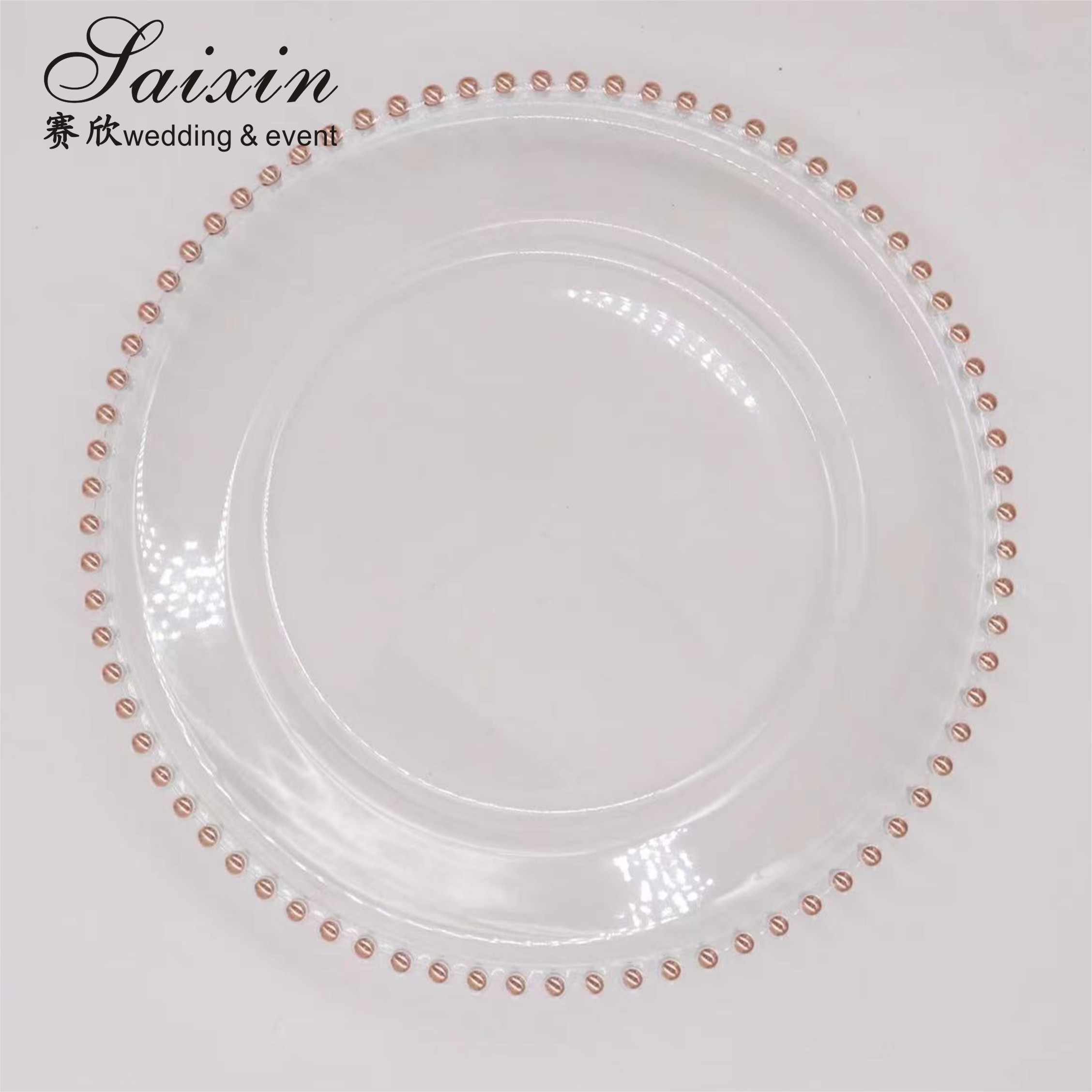 Plastic Gold Beaded Acrylic Charger Plate Wedding Table Decoration Clear