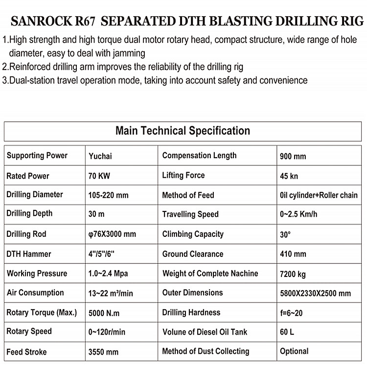 Crawler Hydraulic DTH Drilling Machine Rotary Blast Hole Separated Mining Drilling Rig