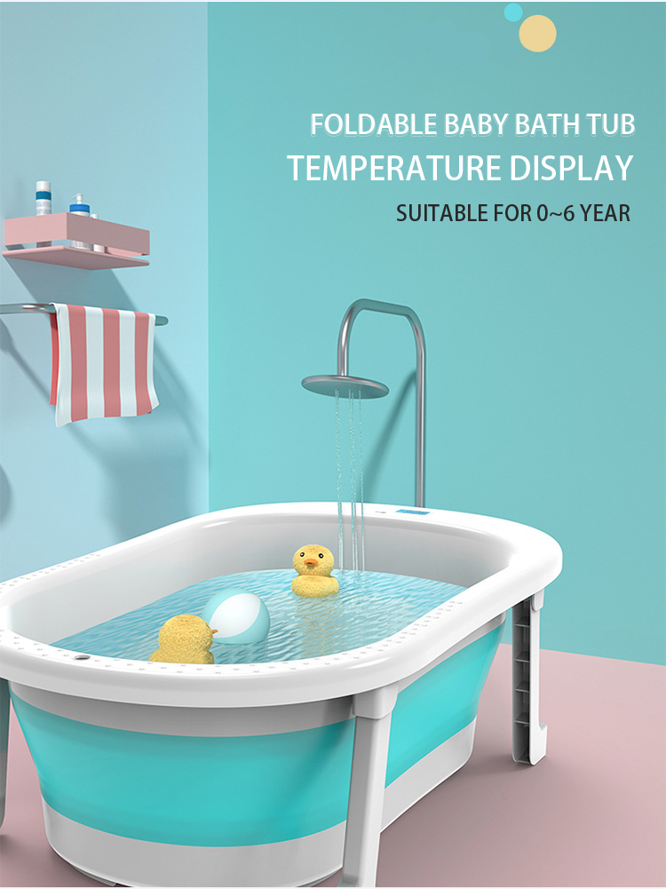 PP TPE Folding Baby Bath Tub Environmental friendly Pink Blue Open size 79*21cm
