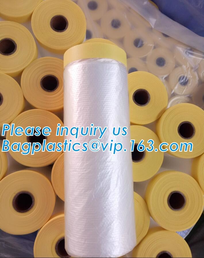 Disposable car protection pre-taped paint plastic masking film, PE material soft hardness protective plastic masking fi