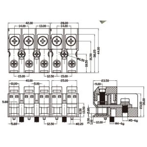Feed Through Electrical Terminal Block Connectors 85A Brass Perforation 15mm M5