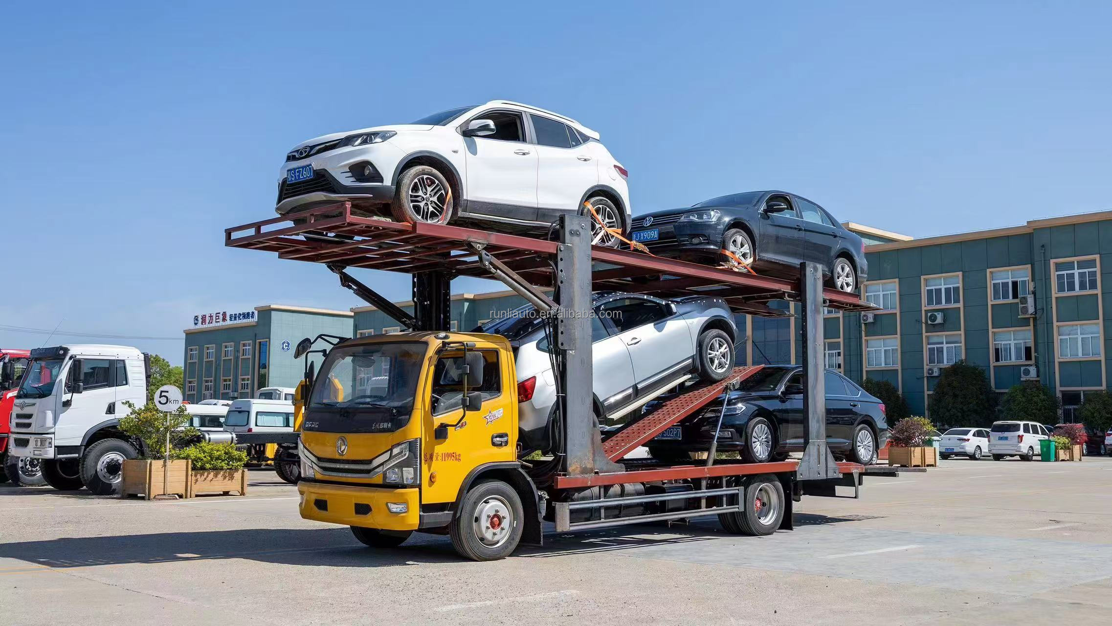 DFAC DongFeng Dollywood Three-bit Plate Double-deck Vehicle Transporter One Tow Three One Tow Four Flatbed Truck