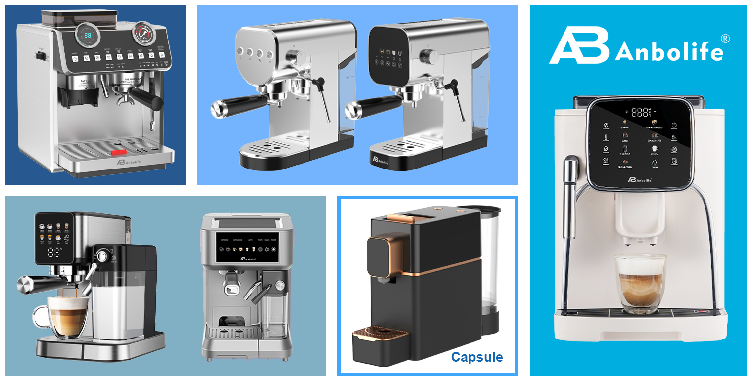 Anbo Touchscreen Italy ULKA Pump Multifunctional Espresso Coffee Maker Machine With Grinder