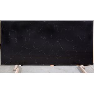 China Marble Look Black Artificial Cararra Quartz Stone Slab Easy Clean on sale