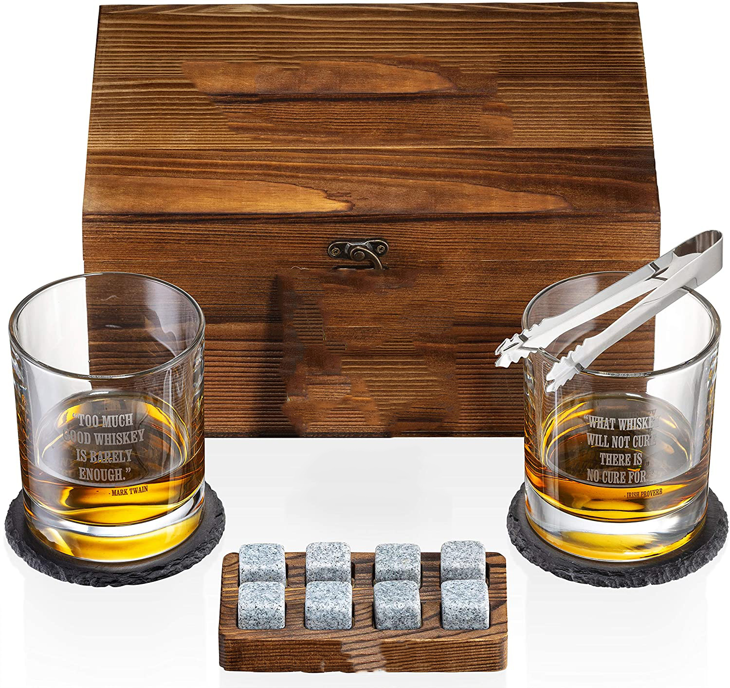 Gift Cocktail Box Kit For Men UV Printing Whiskey Stone And Glass Set