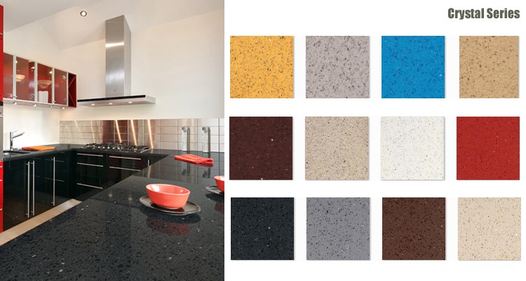 Artificial Crystal Quartz Bathroom Countertops With Mirror Fleck Tile