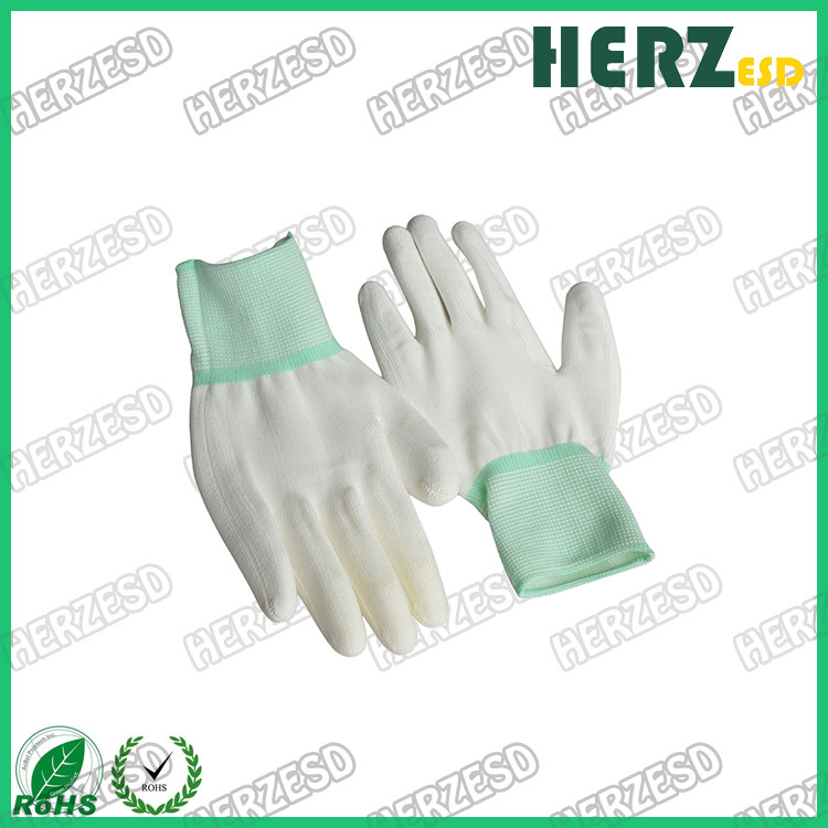 Breathable ESD Hand Gloves Knitted Nylon Material With PU Coated Finger Tip