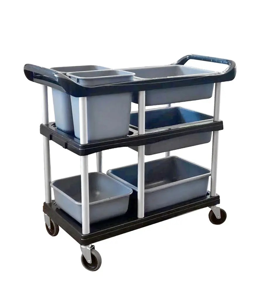 Three Tiers Kitchen Dining Cart Hotel Cleaning Supplies 3 Shelf Cart On Wheels