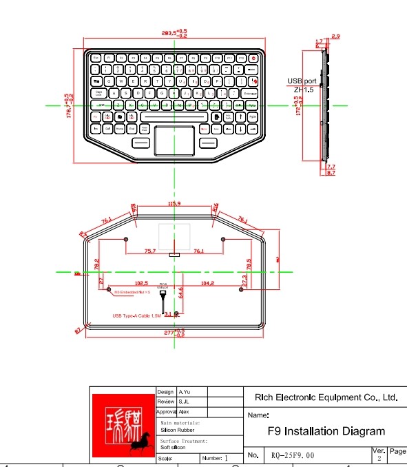 IP67 Waterproof dustproof Industrial Silicone Backlit Keyboard + TouchPad 390g USB Vehicle-use -40℃