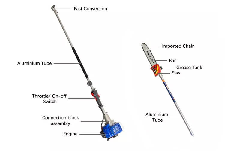 Telescopic 25.4cc Long Pole Chainsaw 2 Stroke Gasoline Pole Saw