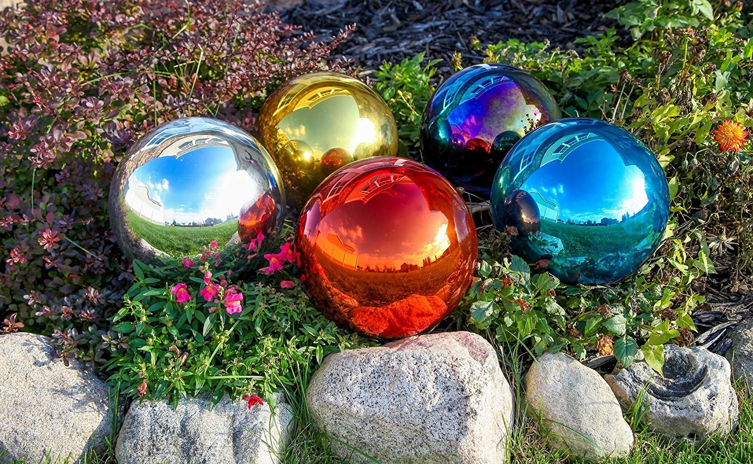 Gazing Mirror Hollow Steel Sphere , SS Hollow Ball 10" 250MM Rainbow Blue