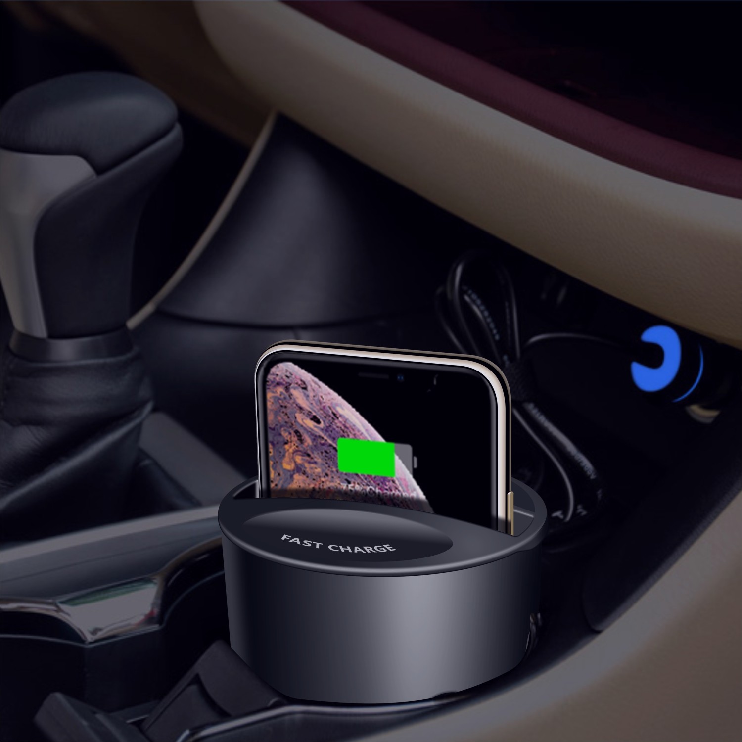 110-205KHz Charging Frequency Car Wireless Charger with Dual USB Output Interface