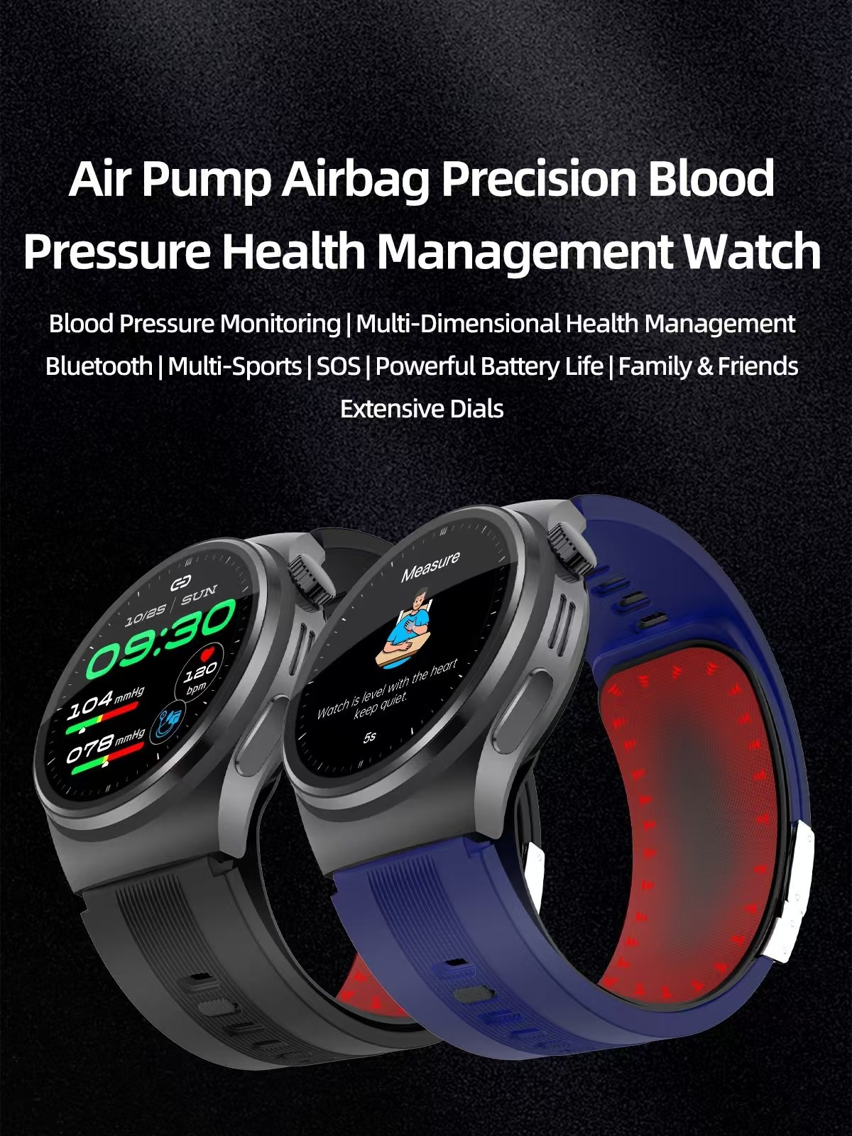 IPS Screen Air Pump Blood Pressure Heart Rate Monitor Smart Watch S28 1.39 inch