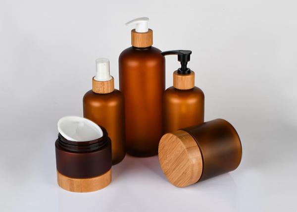 Bamboo Lid Empty Facial Cream Pump Lotion Jars Containers Cosmetic Packing Set