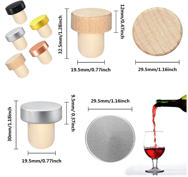 Aluminium-Plastic Customied T Shape Wine Corks Wooden Bar Top Cap Wine Bottle Stoppers