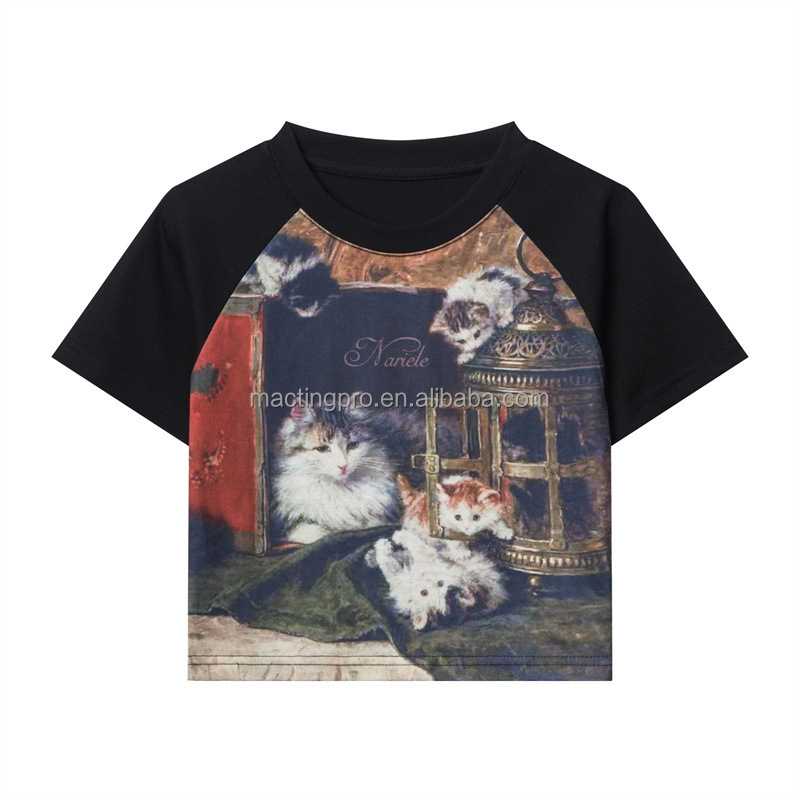 2024 Summer O Neck Tight Slim Fit Cotton Cropped T shirt Short Sleeve Y2k Crop Top Baby Tees Knitted