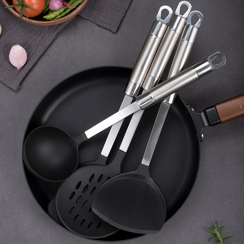 Kitchen tools utensils set with Nylon head Stainless steel handle fork ladle sollted turner Pasta Server