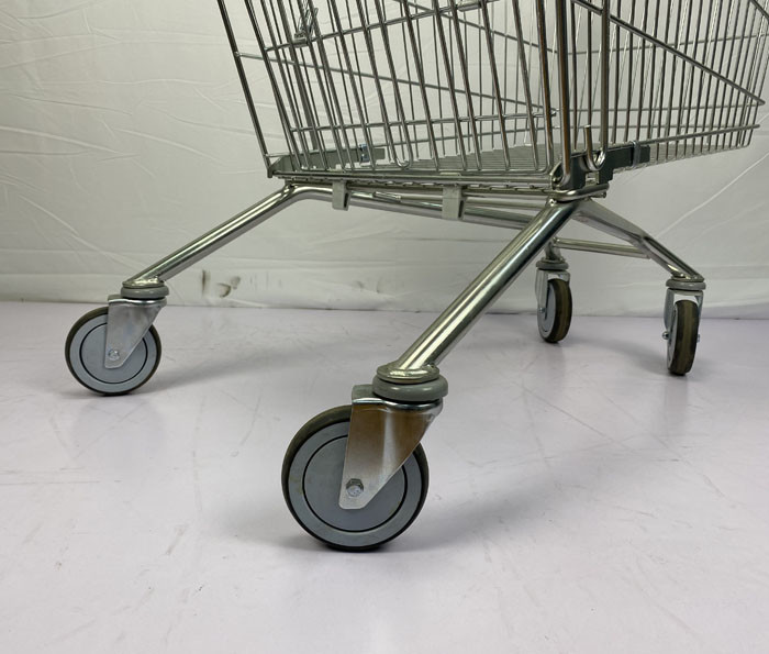 Blue Plastic Parts Supermarket Shopping Trolley Custom European Style With 4 PU Wheels And Lock