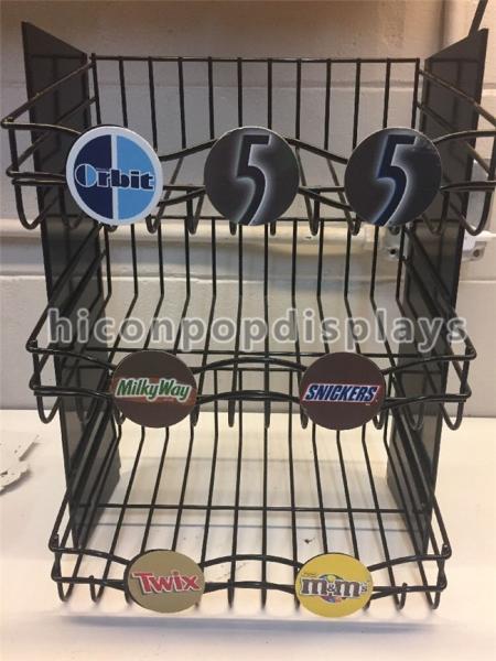 Snack Food Retail Store Fixtures Counter 3 - Layer Candy Display Shelf With