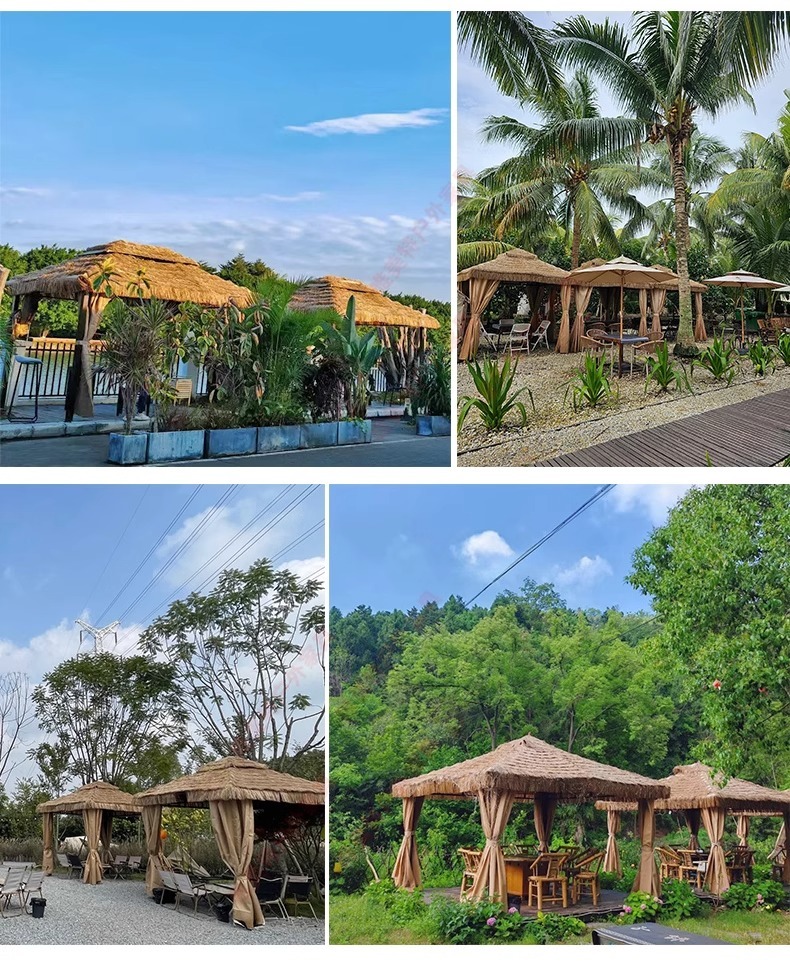 "Gazebo, Outdoor Courtyard Pavilion, Aluminum Alloy Garden Cabana, Thatched Roof Hut, Sunroom, Tea House, Rural Yard, Homestay Canopy"