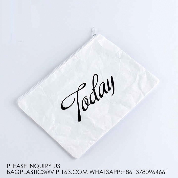 New Fashion Style Untearable Tyvek Zipper Cosmetic Bag New style quality black color tyvek zipper pouch packaging