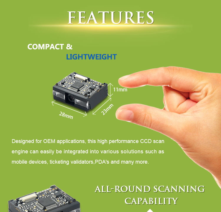 Lightweight TTL232 Barcode Scanner 0.33W 32 Bit Colour Depth for PDA