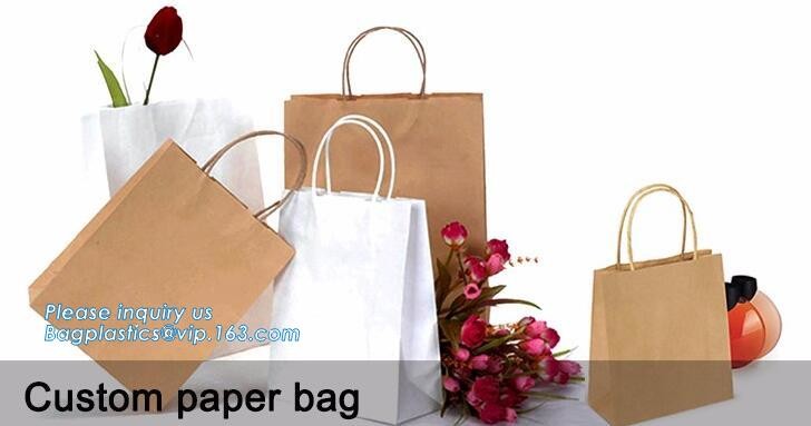 Flower carrier bag with different color customized pot plants kraft paper bag with handle,stamping logo fancy paper flow