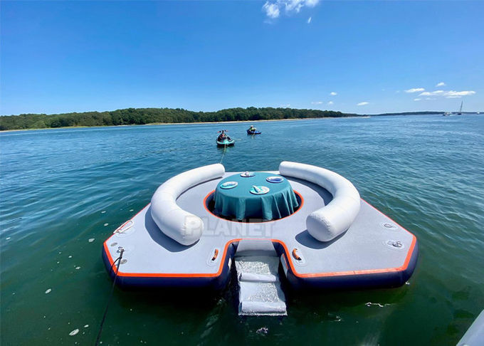 3.4x3.4m Floating Inflatable Docks Water Park Inflatable Resting Island With Shade Tent