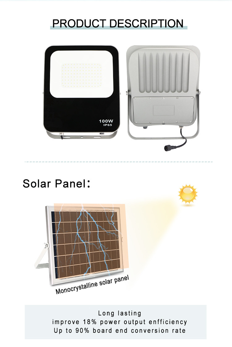 Aluminum Solar Outdoor Flood Lights 100W 150W 200W High Power Dusk To Dawn With Motion Sensor
