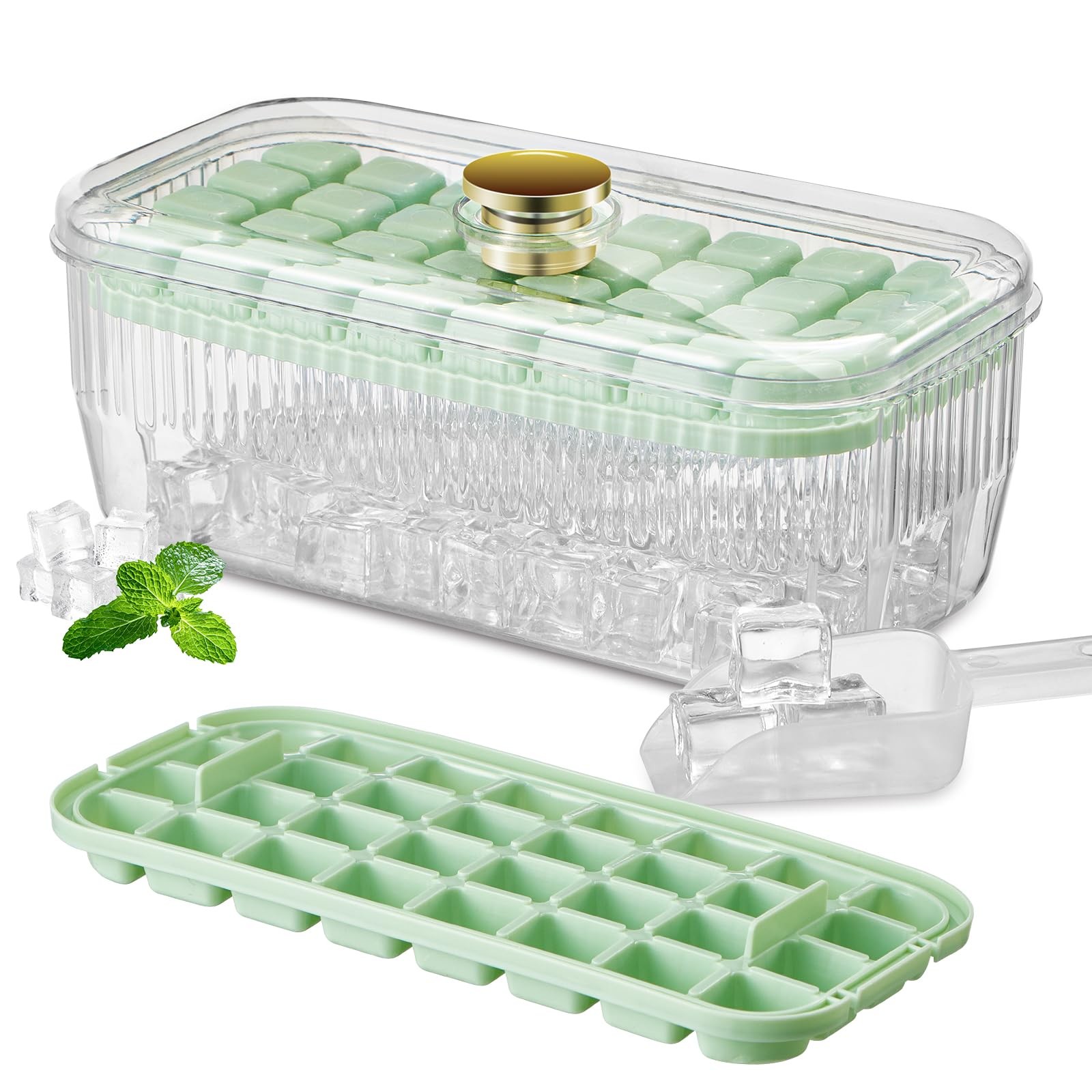 Freezer Food Grade Lce Cube Tray With Lid And Bin BPA Free Silicone Ice Cube Trays Molds