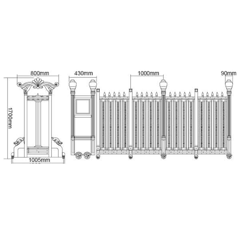 Luxury Wrought Iron Driveway Automatic Retractable Gate 1700mm Height