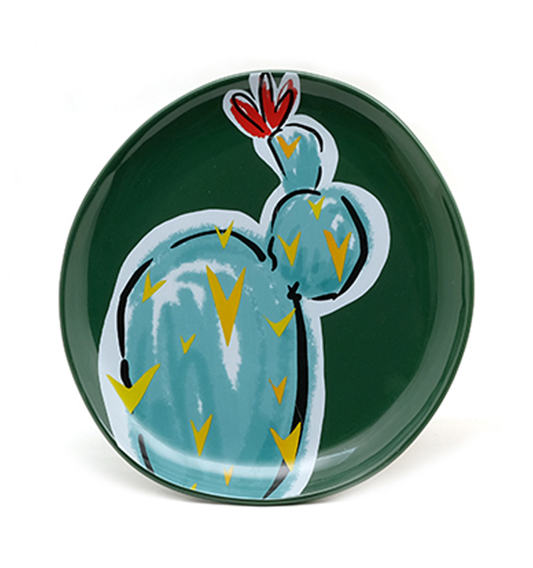 8.8 Inch Cactus Plants Ceramic Salad Plate Dinner Plate For Spring Summer
