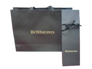  Black Paper Printed Carrier Bag Press Gold Lings , Logo Stamp Manufactures