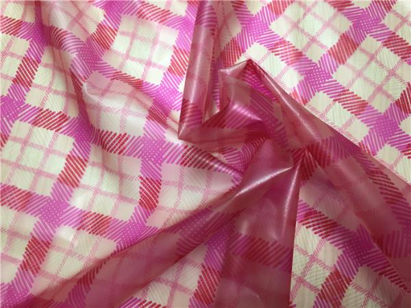 Pink Plaid Design Printed Artificial Leather Fabric , Garment Fake Leather