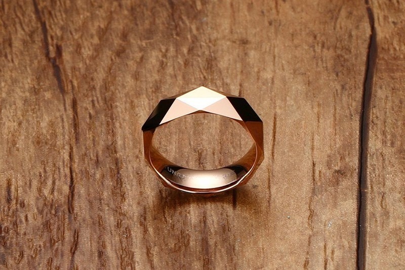 Men's 6mm High Polished Finish Gold Silver Rose Gold Diamond Cut Faceted Tungsten Carbide Ring Wedding Promise Ring