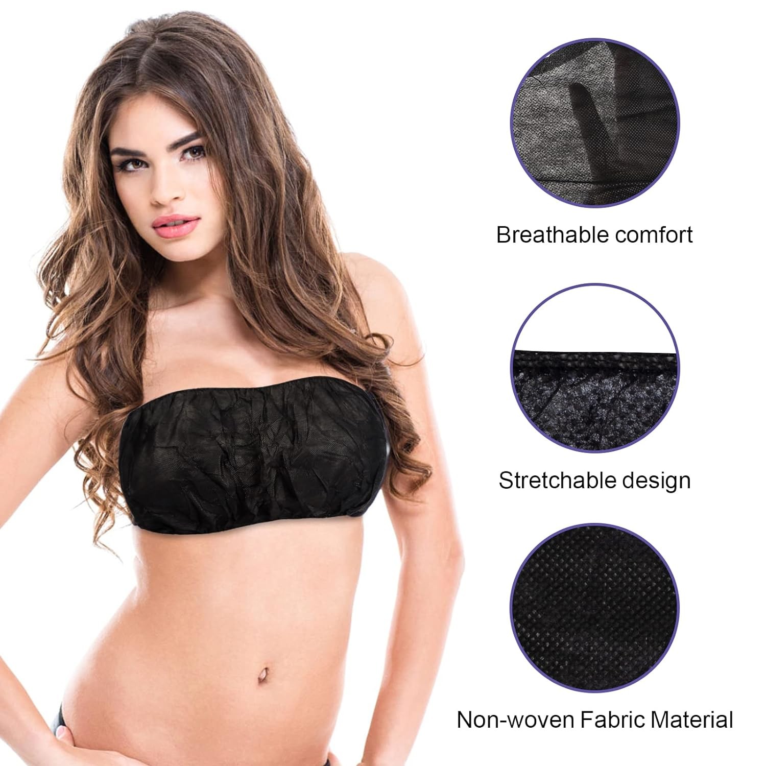 Hotel Beach Bra OEM High Quality One Piece Bra Black Shoulder Straps Women Sexy Disposable Non Woven Spa Bras