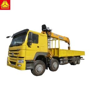 China Yellow 8x4 Heavy Cargo 12T Boom Truck Crane Dimension 12484*2496*4125 on sale