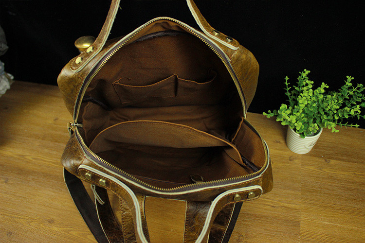 15" Small Multi Pocket Convertible Genuine Leather Backpack
