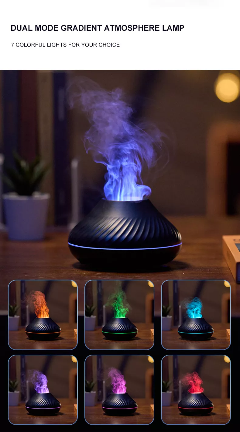 Dropshipping Newest RGB Light Flame Aroma Diffuser 130Ml 3d Colorful Flame Humidifier Fire Volcano Diffuser Dropshipping