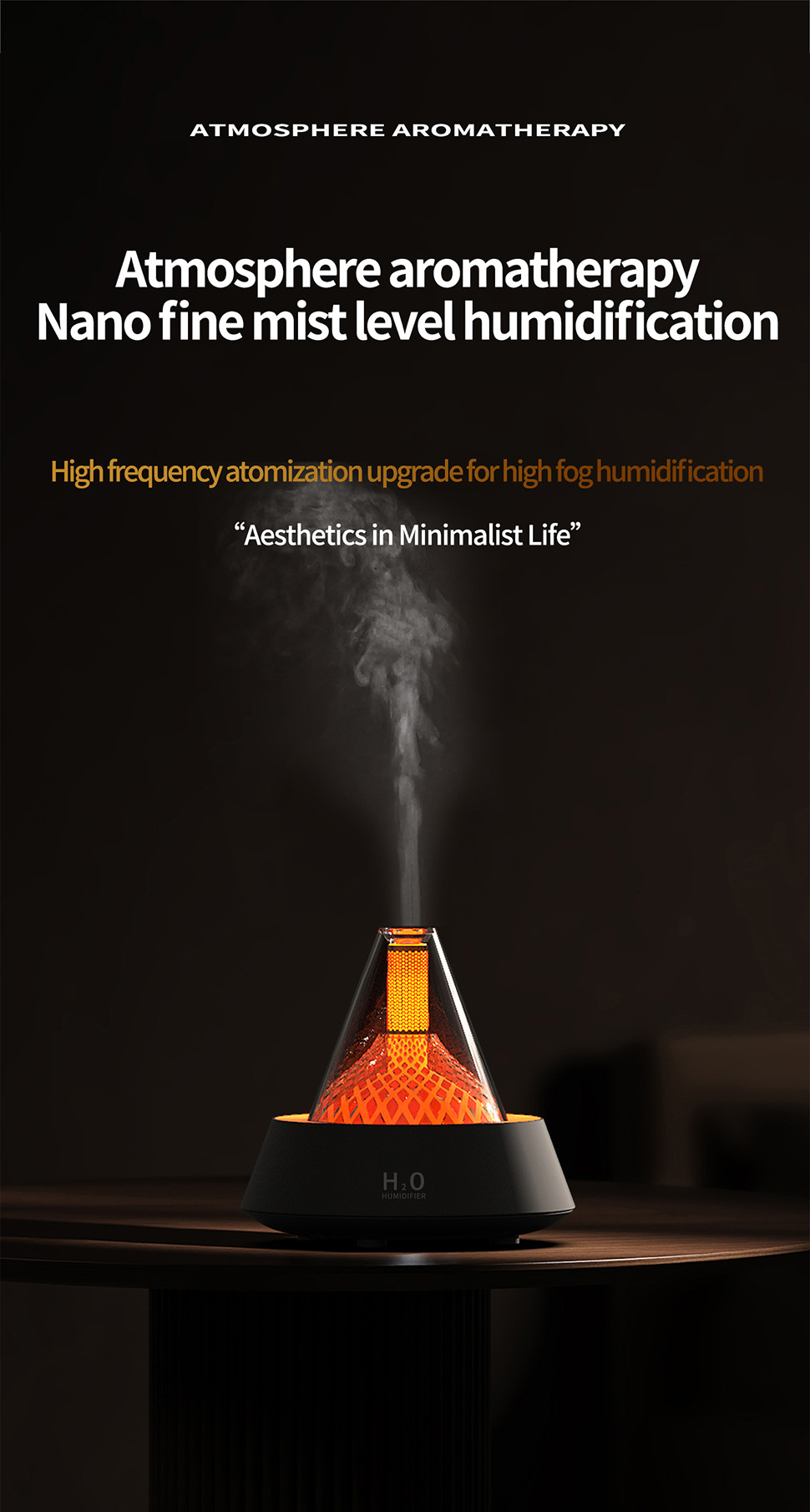 Aromatherapy Fire Flame Humidifier With Auto Shut Off And Less Than 35dB Noise Level