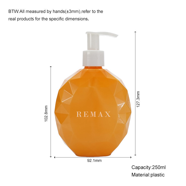 250ml Orange Irregular smooth with white pump for shampoo lotion bottle