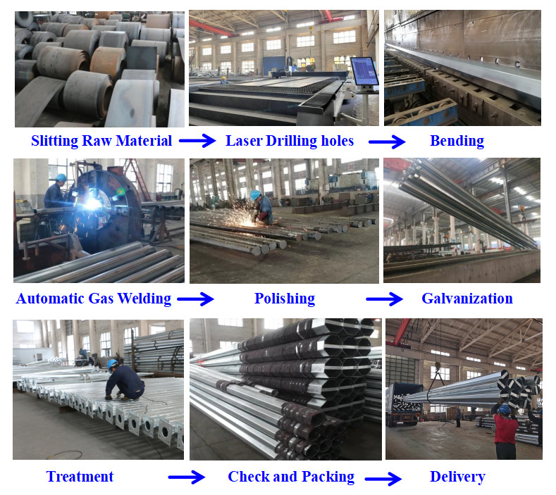 Burial Type Electric Steel Pole ASTM A123 Galvanized Electrical Powerpole Distribution