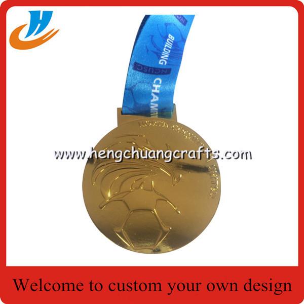 Matt gold plated medals custom,ribbon medals with football logo design sports