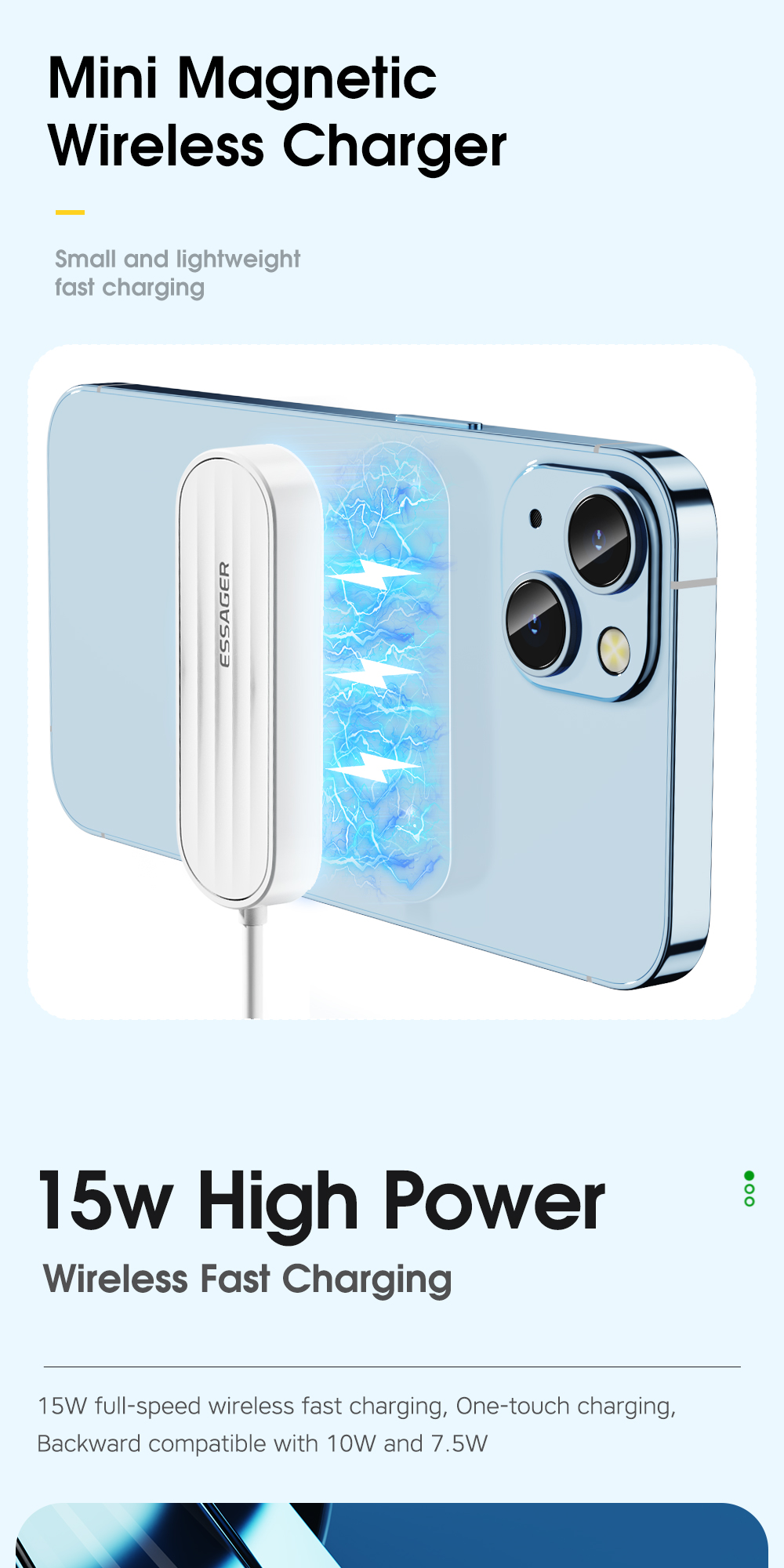 Essager 2022 Aurora New Style Magnetic Wireless Mini 15W Charger 10W 7.5W Mobile Phone Charger With Holder Function