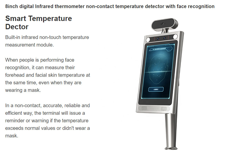 RK3288 Smart Face Recognition Body Temperature Scanner 800*1280 Resolution 8 Inch