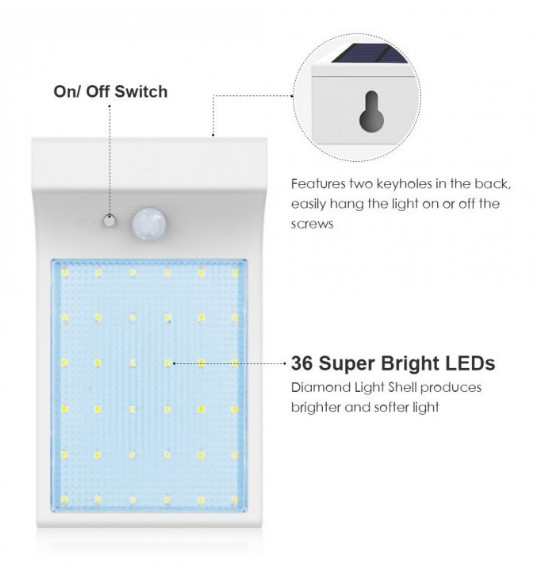 36 LED outdoor solar light motion sensor solar garden wall mounted outdoor security light Waterproof Security Pati Light