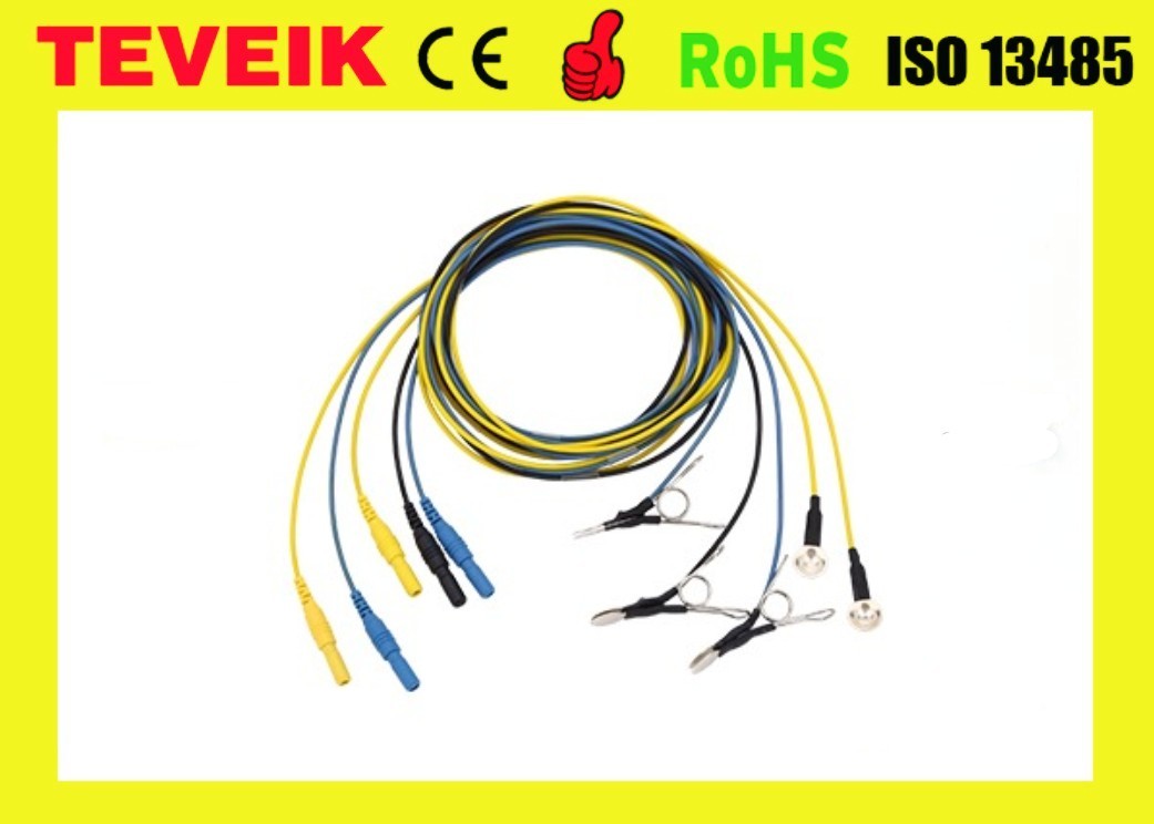 High quality manufacturer pure sliver electrode EEG cable, 5pcs/set multi-color medical eeg cable