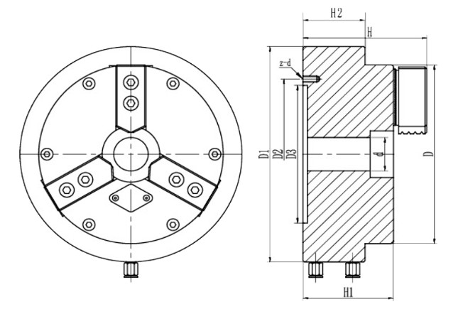 Front Mounted 1100 RPM Pneumatic CNC Lathe Chuck