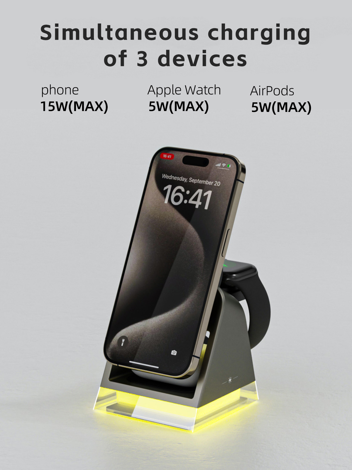 15W Magnetic Multi Device Wireless Fast Charger Station 3-in-1 for 3 Devices