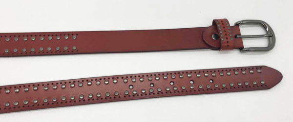 3cm Width Womens Studded Leather Belt Red / Blue Color With Studded Loop
